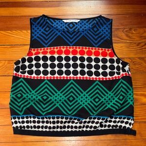 Trina Turk Black Tank with Blue, Green, Red & White Geometric Print